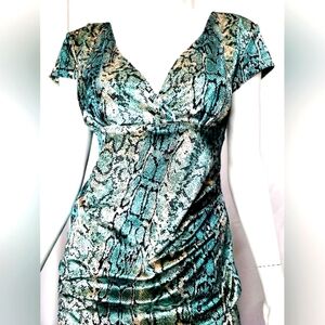 Tatyana Blue and Black Snake Print Midi Dress